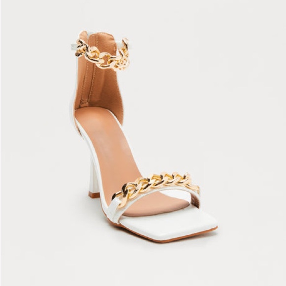 SALE White and Gold Chain Heels Fashion Nova